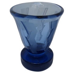 Art Deco Style Blue Glass Acid-Etched Daum Nancy Vase