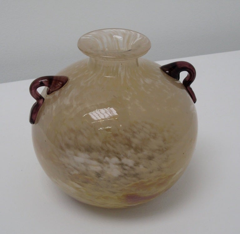 Charles Schneider
mottled glass vase with handles
circa 1925
Signed 