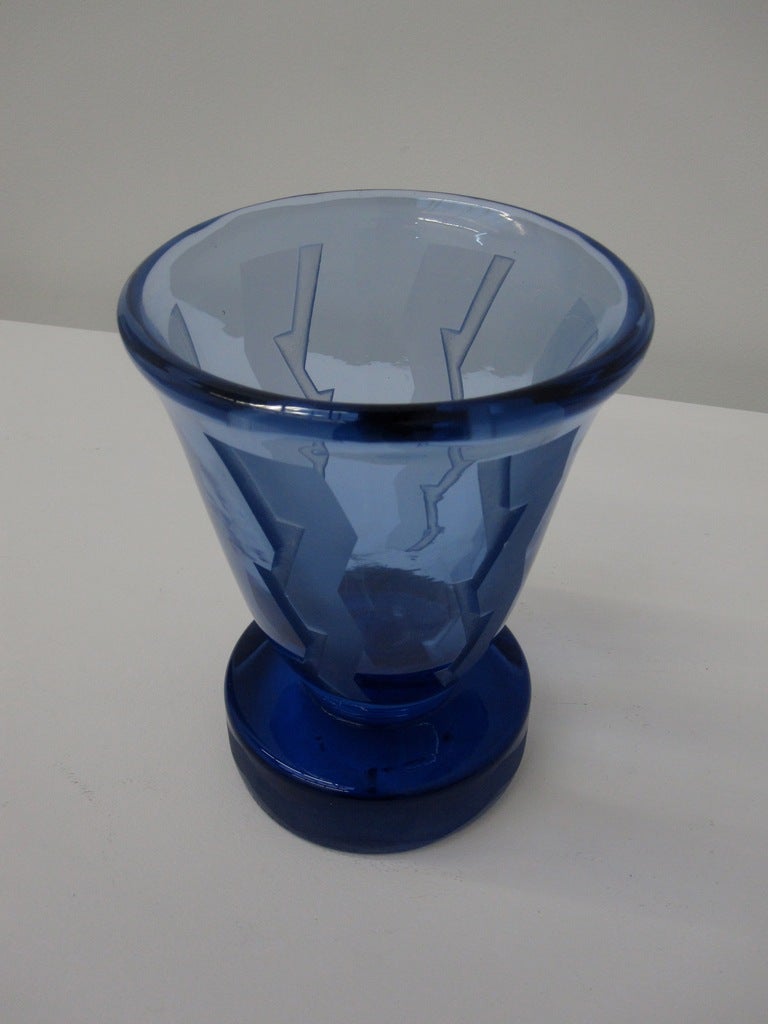 Daum Nancy
Acid-etched, blue glass vase in the art deco style
undated

Daum Nancy was one of the foremost producers of art glass in early 20th century France.