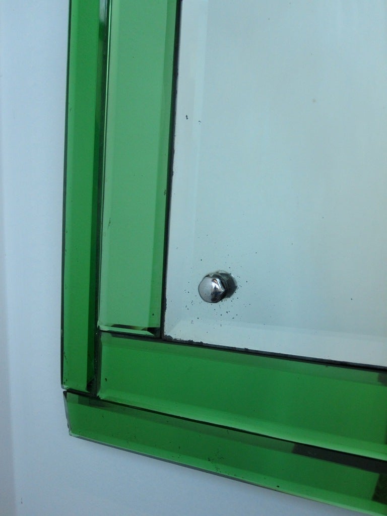 Unknown Art Deco Pyramid-Shaped Green Glass Mirror For Sale