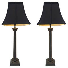 Retro Pair of Architectural Bronze Postmodern Art Deco Lamps