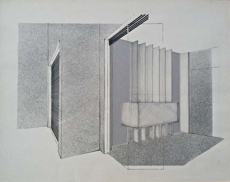 French Andre Arbus Interior Drawings 1950s