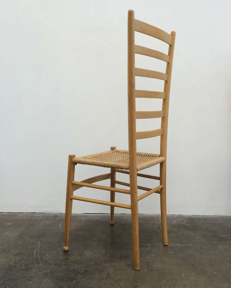 Wood Four Italian Ladder-Back Chairs in the Style of Gio Ponti
