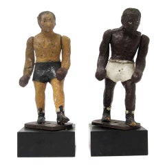 Pair of Primitive Early 20th Century Sculptures of Boxers