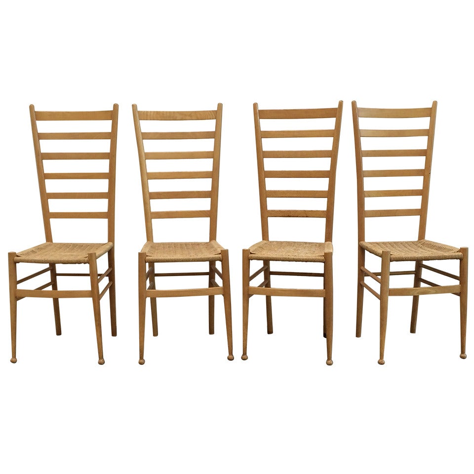 Four Italian Ladder-Back Chairs in the Style of Gio Ponti