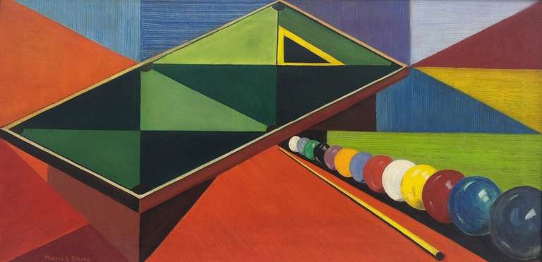 Mid-Century Modern Abstract Modernist Billiards Painting circa 1950