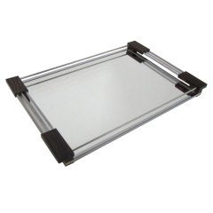 Art Deco Chrome, Rosewood, Glass Serving Tray