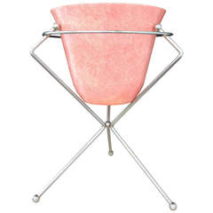 Vintage Mid-Century Fiberglass Planter with Chrome Stand