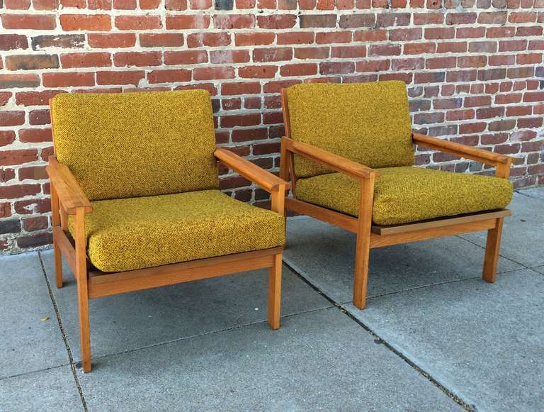 Illum Wikkelso
lounge chairs
1959
Oak, fabric, foam
27 high x 27 wide x 27 deep
Excellent vintage condition