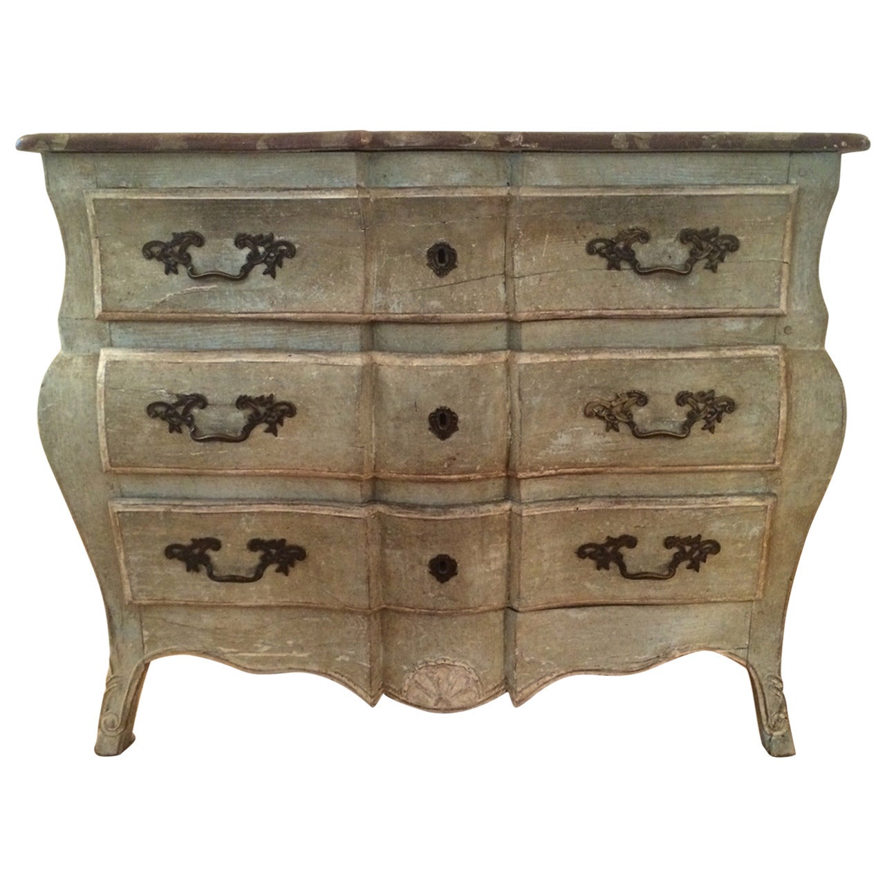 18th Century French Painted Bombe Commode For Sale