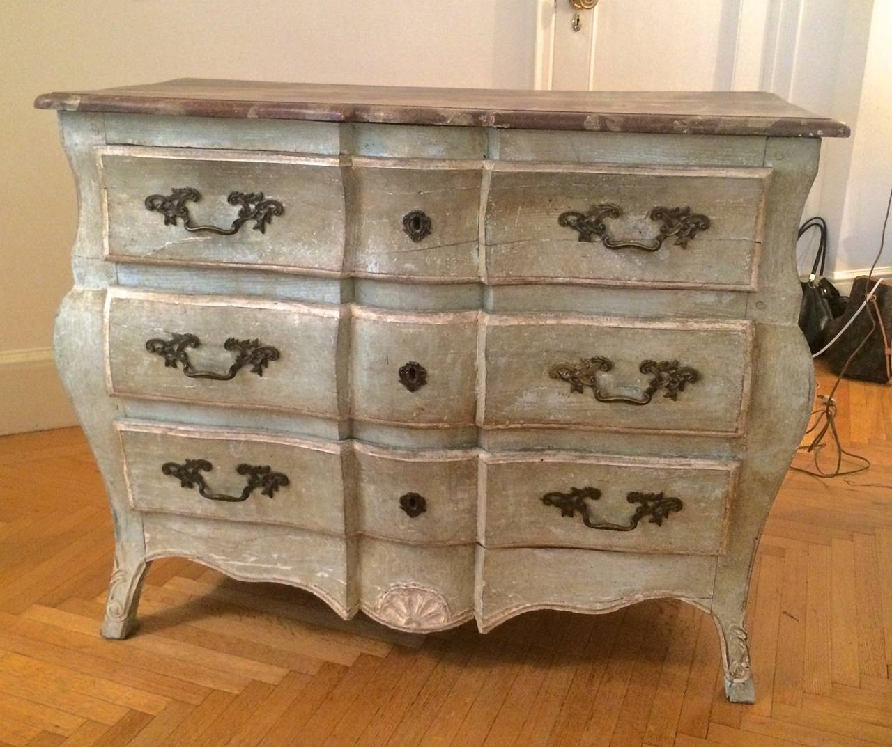 Louis XV 18th Century French Painted Bombe Commode For Sale