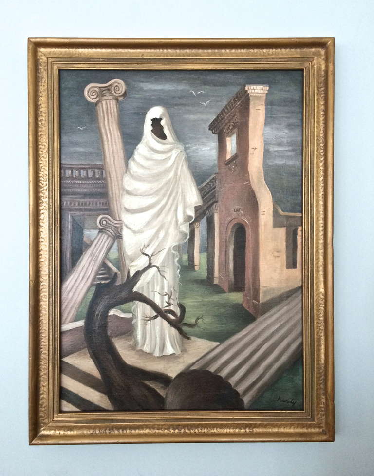 Mid-20th Century Merlin Hardy, 1940s California Surrealist Painting For Sale