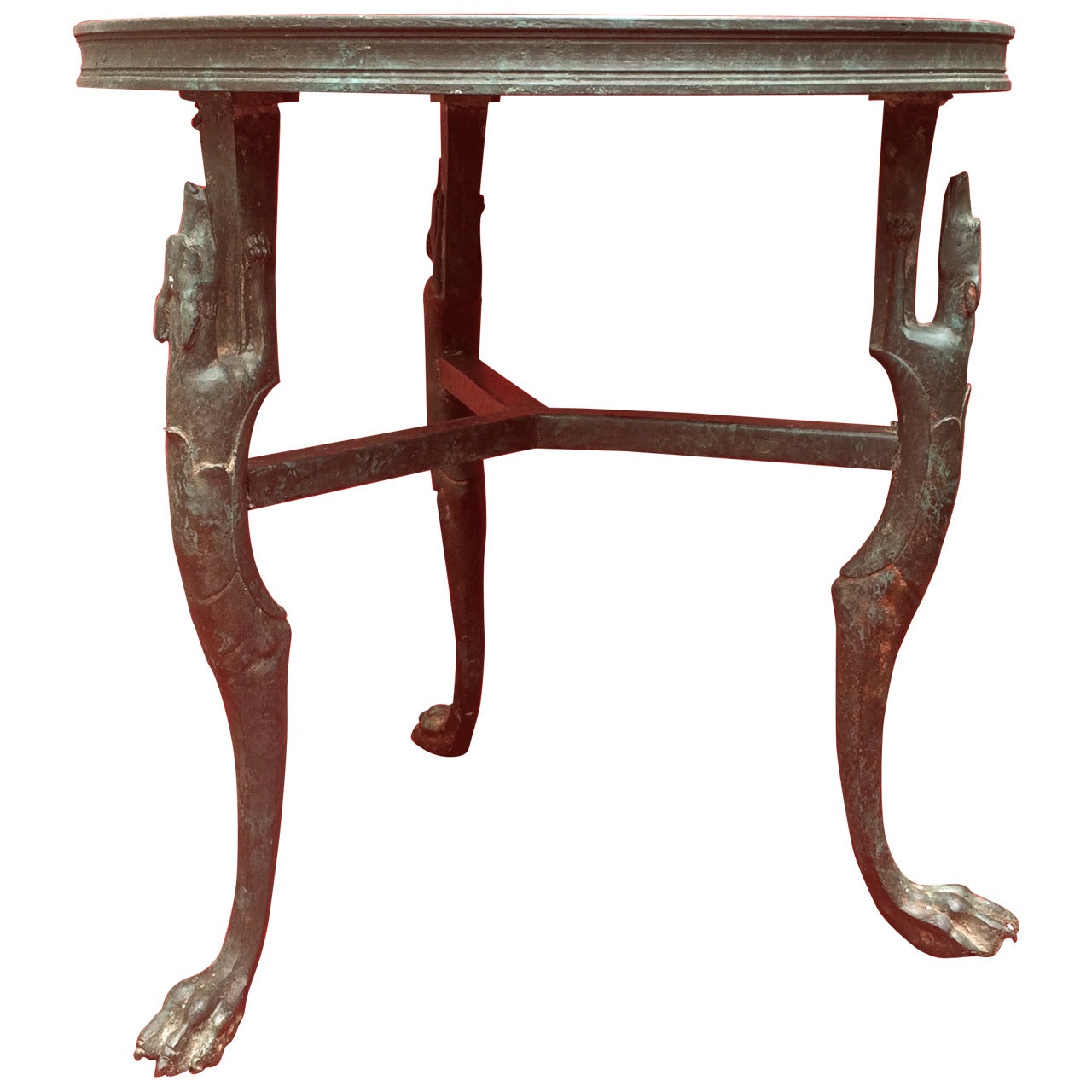 Bronze Art Deco Table with Greyhound Legs For Sale