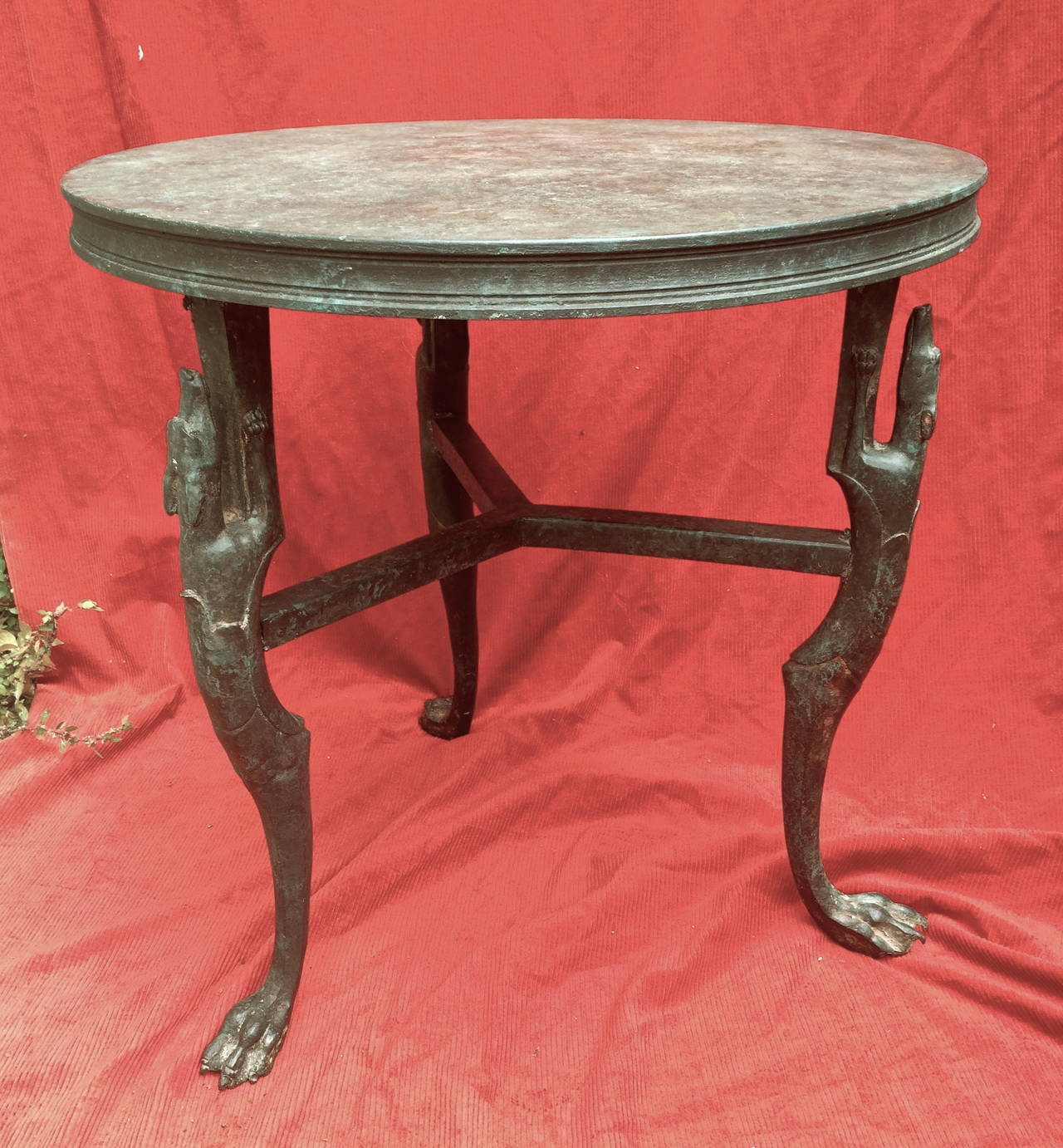 Bronze Art Deco Table with Greyhound Legs For Sale 3