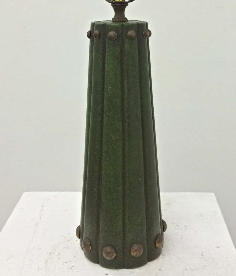 Table Lamp in the Style of Tommi Parzinger
circa 1940
Brass studs, leather
12 1/4 inches high (without shade)