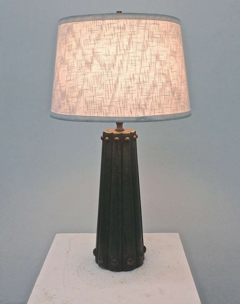 Mid-20th Century 1940s Brass Studded, Leather Wrapped, Table Lamp in the Style of Tommi Parzinger
