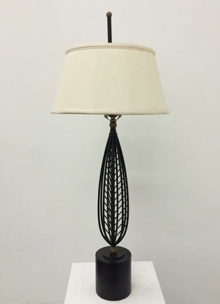 Brass, Welded Metal Palm Leaf Lamp, circa 1950s