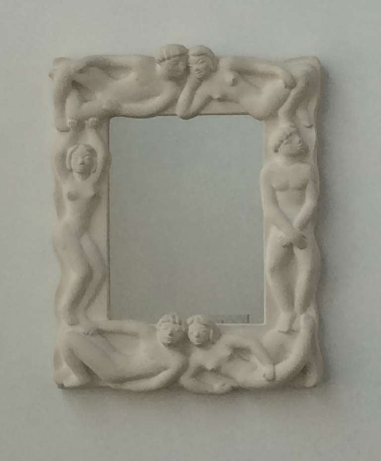 Sculptured, Plaster Art Deco Mirror by Cecilia Graham 1