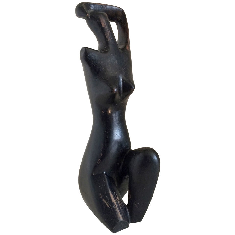 Modernist Wood Sculpture of Female Nude