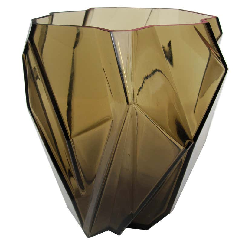 Moderne Art Deco Cubist Vase - Ruba Rombic by Consolidated Glass at 1stDibs