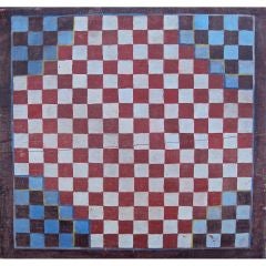 Antique Whimsical, Two-Sided Red, White and Blue and Brown Checkerboard