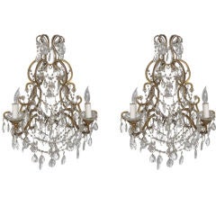 Pair of  Glass Teardrop and Bead Wall Sconces