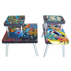 Vintage Funky pair of handmade painted tables