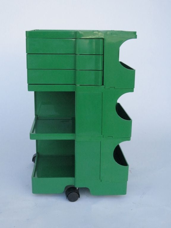 Hi-tech plastic storage cart by Italian designer Joe Colombo in hard to find green.