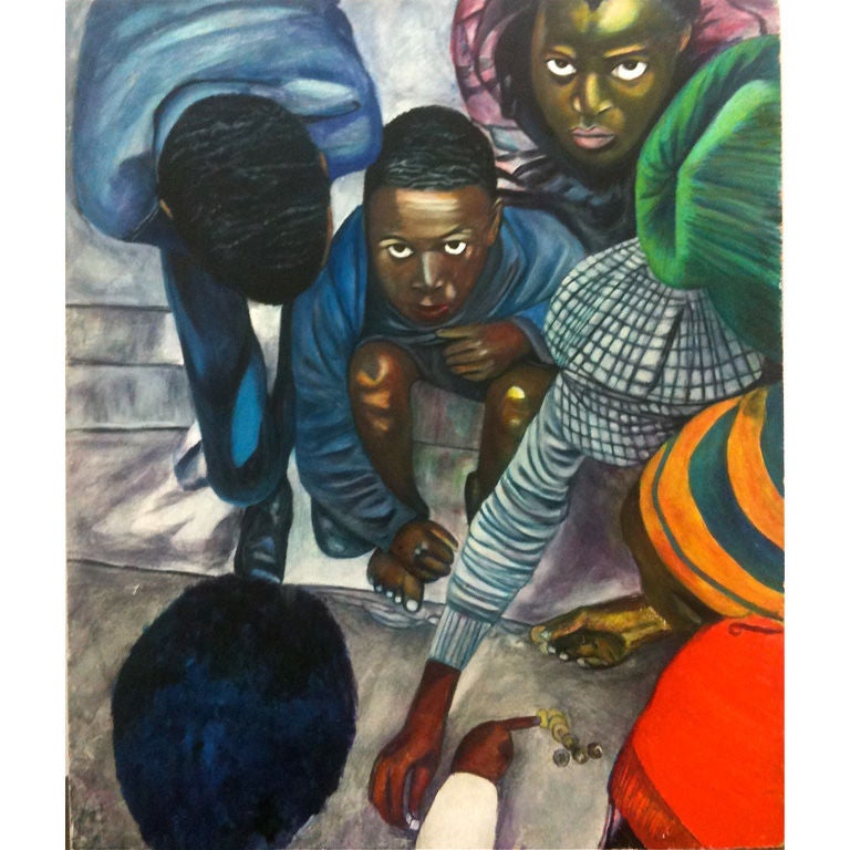 Playing Dice, 1970 African American Scene Painting