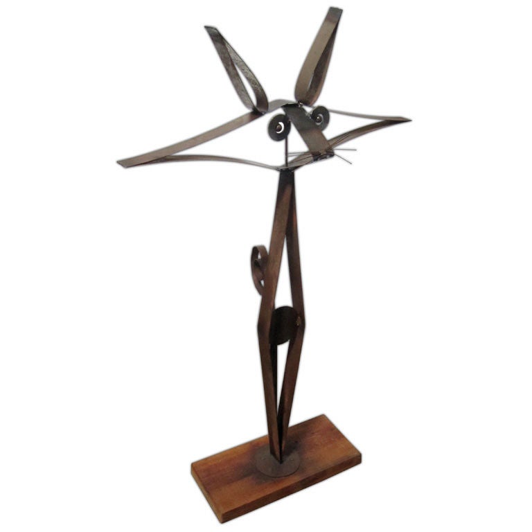 Sixties California Hippie Cat Sculpture Welded Metal