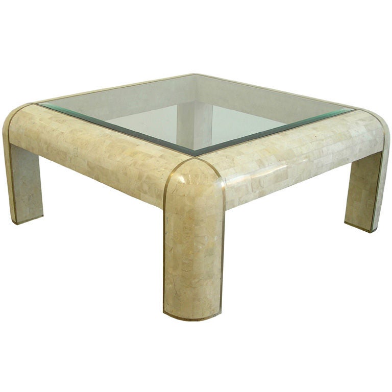 Maitland Smith Tessellated Stone Coffee Table With Brass Inlay