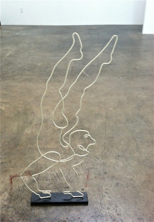 Elegant Vintage Welded Metal Wire Sculpture of an Acrobat