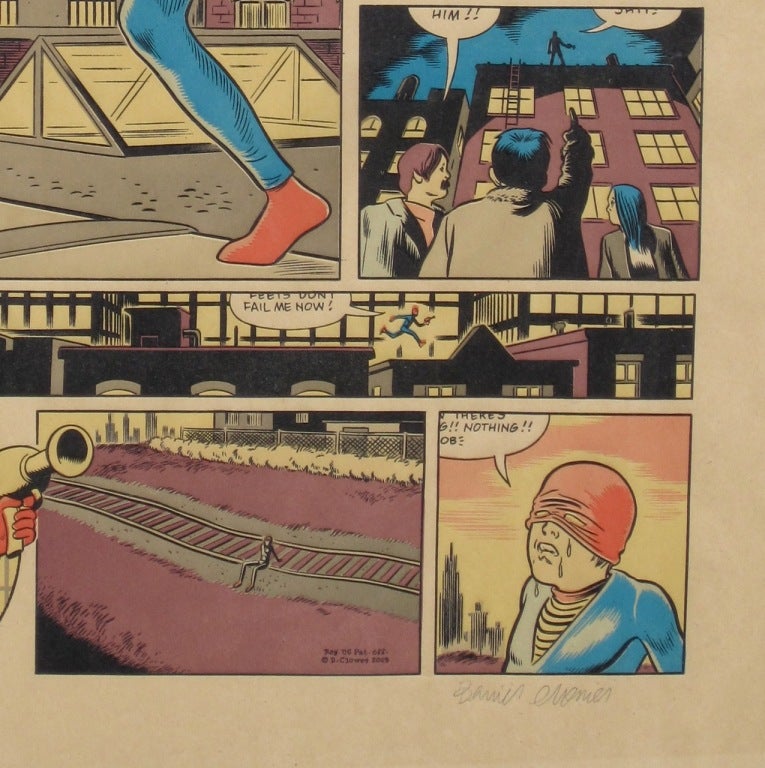 Daniel Clowes, Death Ray, lithograph on paper, 23.5 x 17.5 inches. Edition 100.
Daniel Clowes is an author, screenwriter and one of the most celebrated underground cartoonists in America. He adapted his comic, Ghost World, for the screen with Terry
