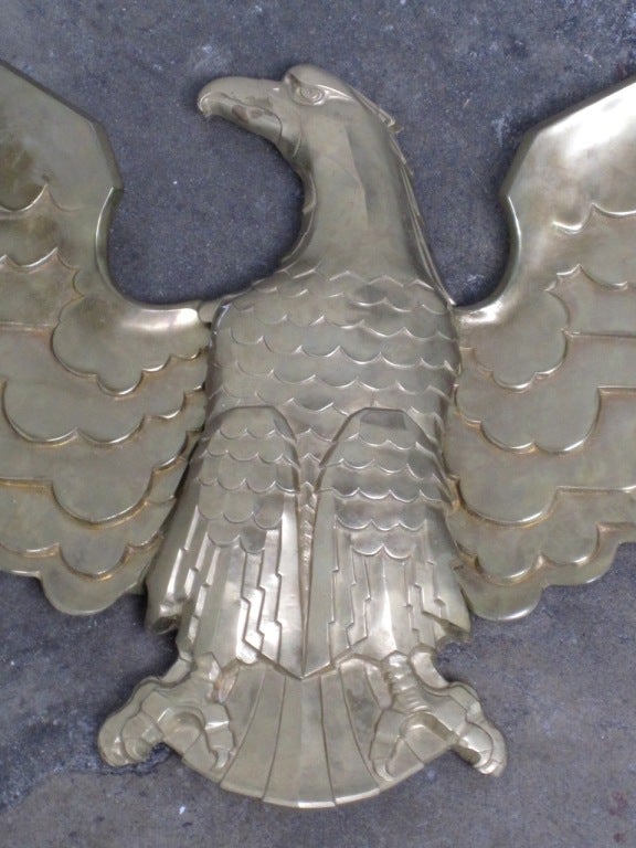 Art Deco Brass-Plated American Eagle Architectural Sculpture In Excellent Condition In Treasure Island, CA