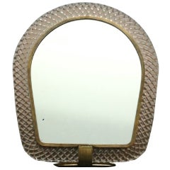 Art Deco Venini mirror, torciglioni pink glass, brass details