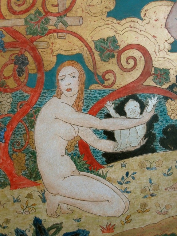 Arthur Crisp, Carved and Gilded Art Deco Scene of Adam and Eve