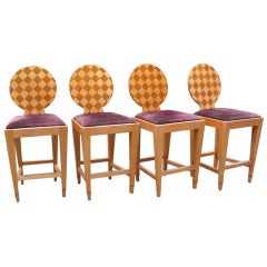 Suite of Donghia Bar Stools, Wood and Marquetry