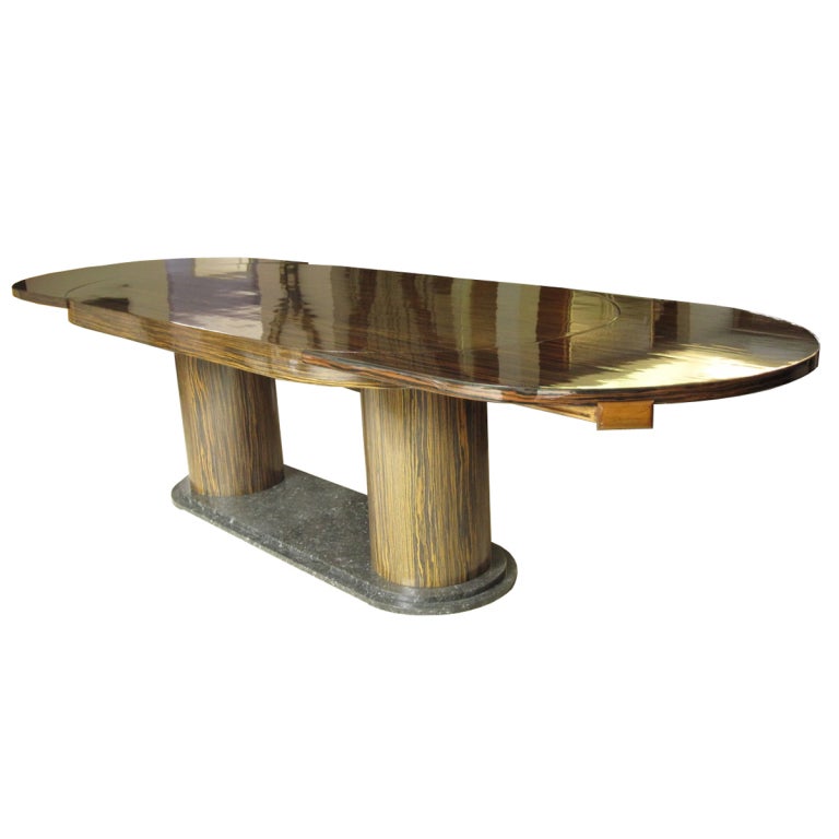 Mid-20th Century French Art Deco Dining Table, 1930s, Marble, Macassar Ebony For Sale