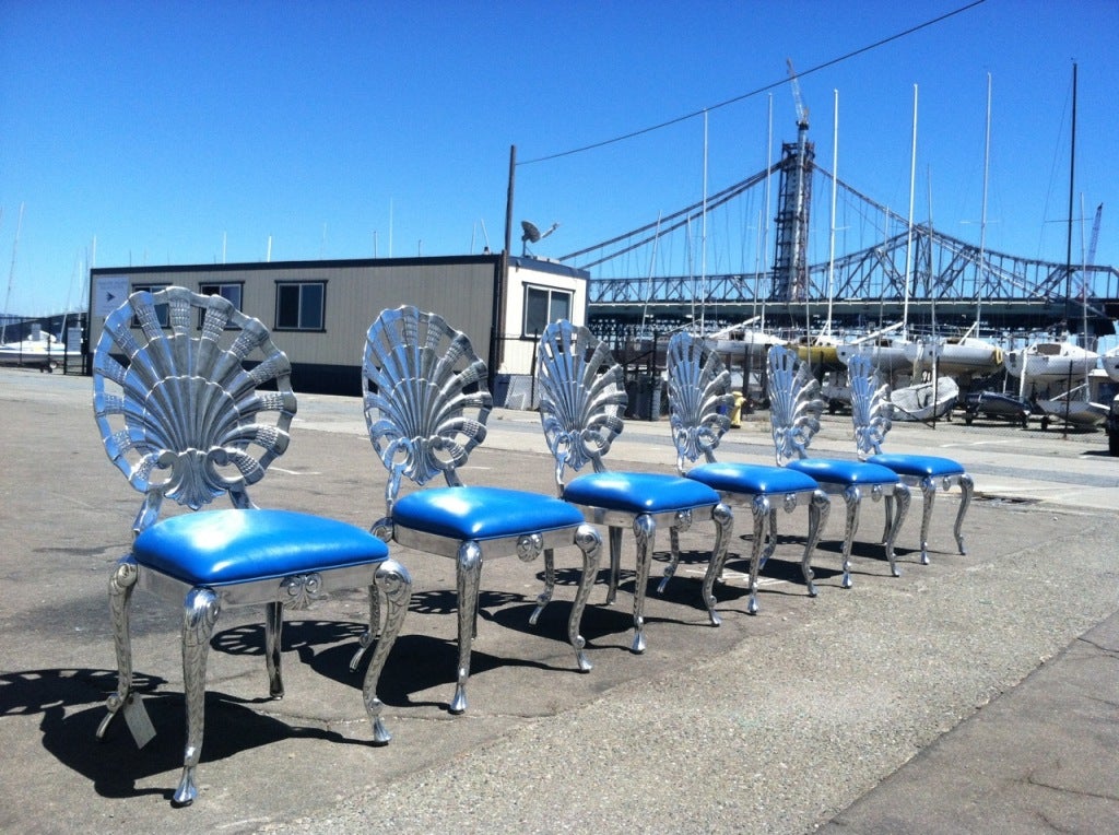 Venetian Style, Shell-Back Grotto Chairs in Polished Aluminum