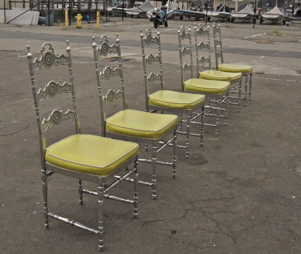 Set of 1960s Polished Aluminum Renaissance Revival Dining Chairs 3