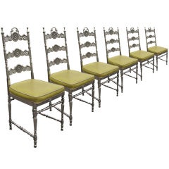 Set of 1960s Polished Aluminum Renaissance Revival Dining Chairs