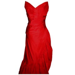 Vintage 80's Designer Nolan Miller Lipstick Red Silk Satin Gown