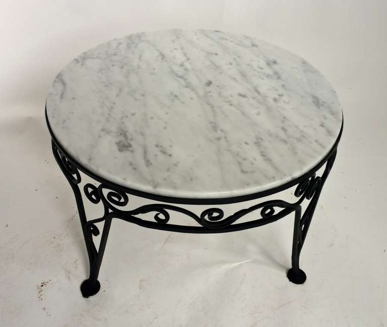 Wrought Iron and Marble Art Deco Table In Excellent Condition For Sale In Treasure Island, CA
