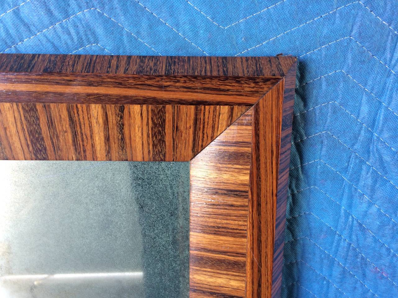 Art Deco Zebra Wood Mirror Circa 1940 In Excellent Condition For Sale In Treasure Island, CA