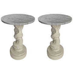 Hollywood Regency Carved Plaster Dolphin Tables