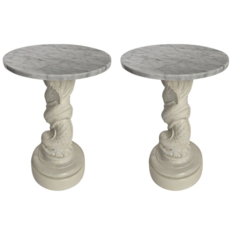 Hollywood Regency Carved Plaster Dolphin Tables For Sale
