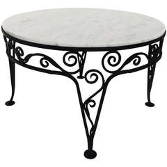 Wrought Iron and Marble Art Deco Table