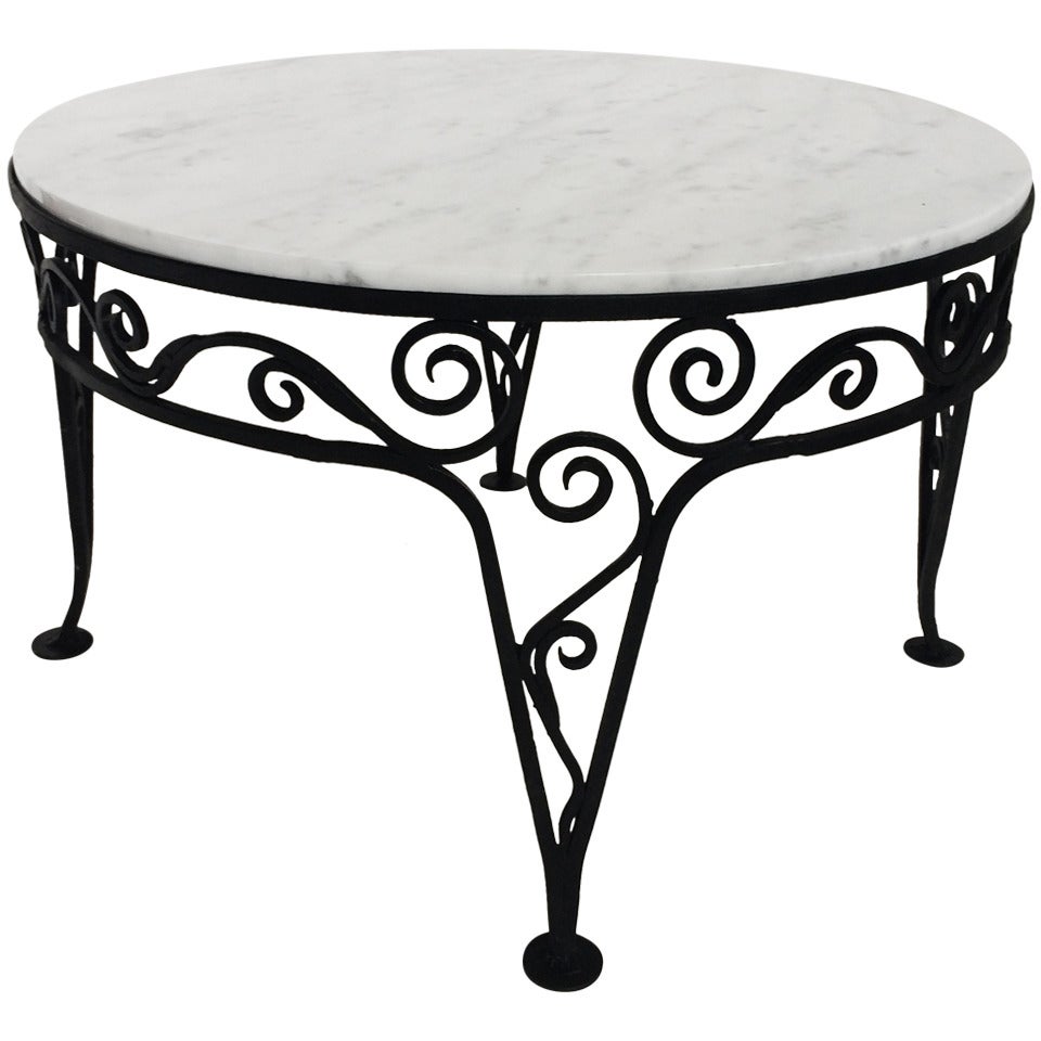 Wrought Iron and Marble Art Deco Table For Sale