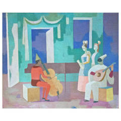 Art Deco Cubist Scene of a Concerto by Argentinian Modernist Aquiles Badi
