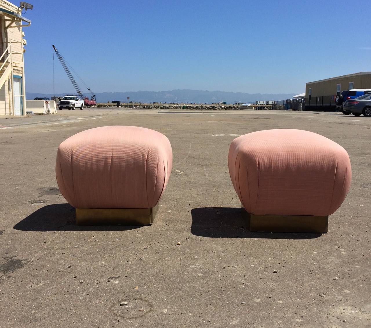 Brass Pair of Pink 1970s Marge Carson Poufs